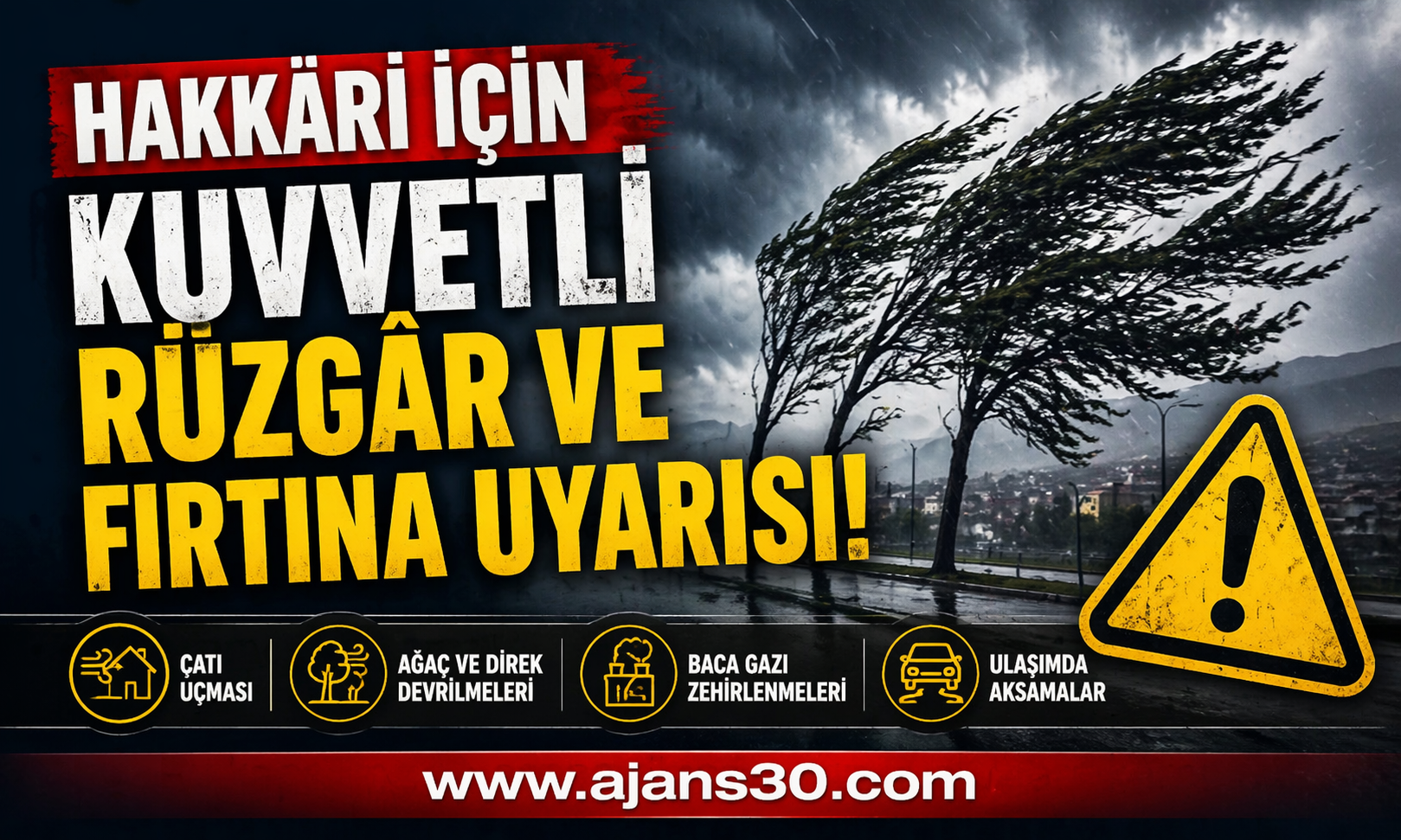 Hakkâri İçin Kuvvetli Rüzgâr ve Fırtına Uyarısı