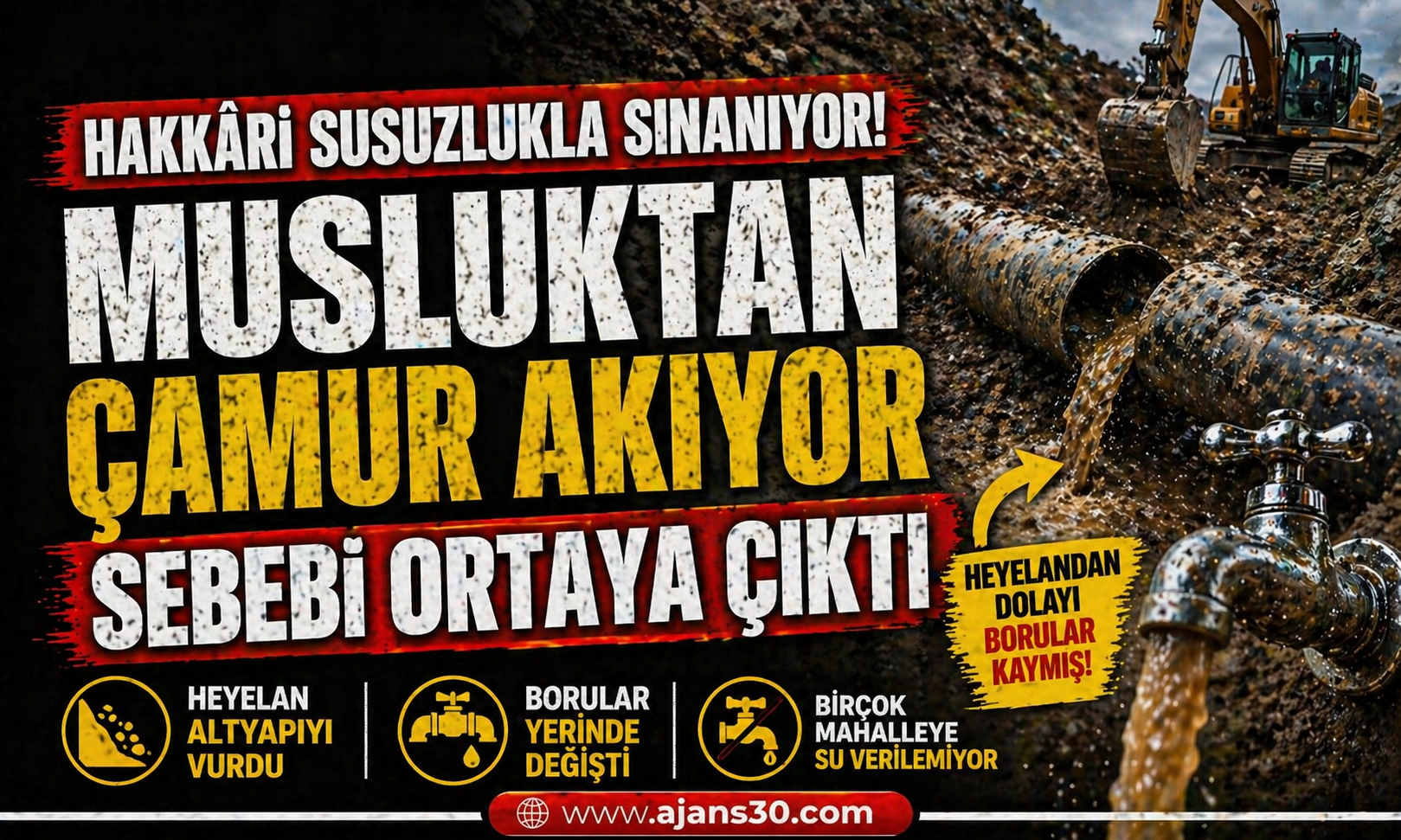 Hakkâri’de Su Krizi: Heyelan Altyapıyı Vurdu, Musluklardan Çamur Akıyor