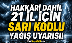 Hakkâri Dahil 21 İl İçin Sarı Kodlu Yağış Uyarısı!