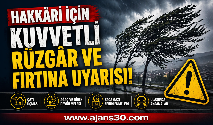 Hakkâri İçin Kuvvetli Rüzgâr ve Fırtına Uyarısı