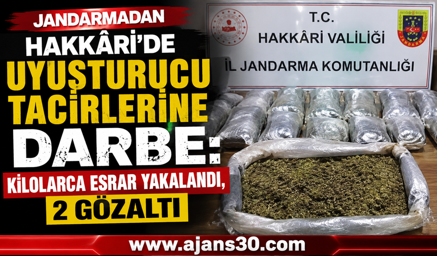 Jandarmadan Hakkâri’de Uyuşturucu Tacirlerine Darbe: Kilolarca Esrar Yakalandı, 2 Gözaltı